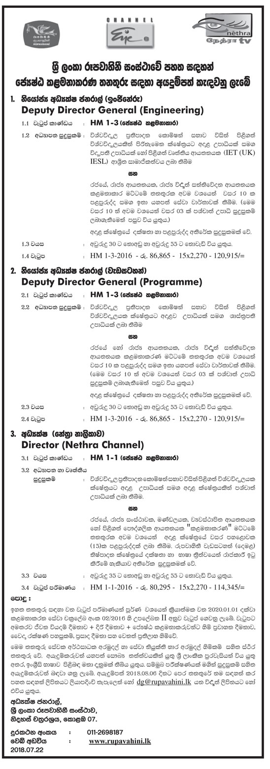 Deputy Director General (Engineering, Programme), Director (Nethra Channel) - Sri Lanka Rupavahini Corporation